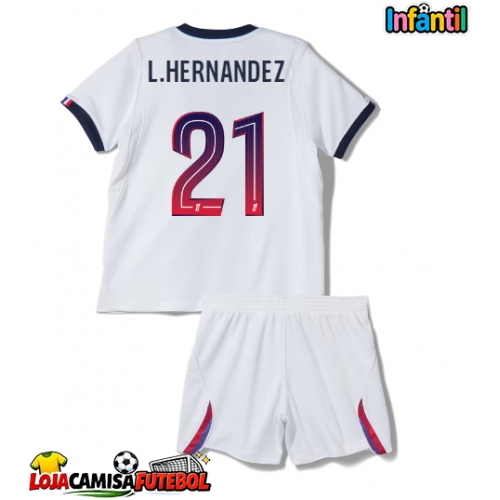 Camisa de Futebol Paris Saint-Germain Lucas Hernandez #21 Equipamento Secundário Infantil 2026-27 Manga Curta (+ Calças curtas)